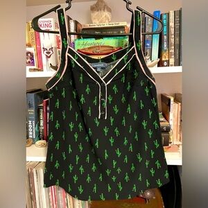 ModCloth Cactus Print Black Green Pink Sleeveless Top-Size M-Southwest, Boho